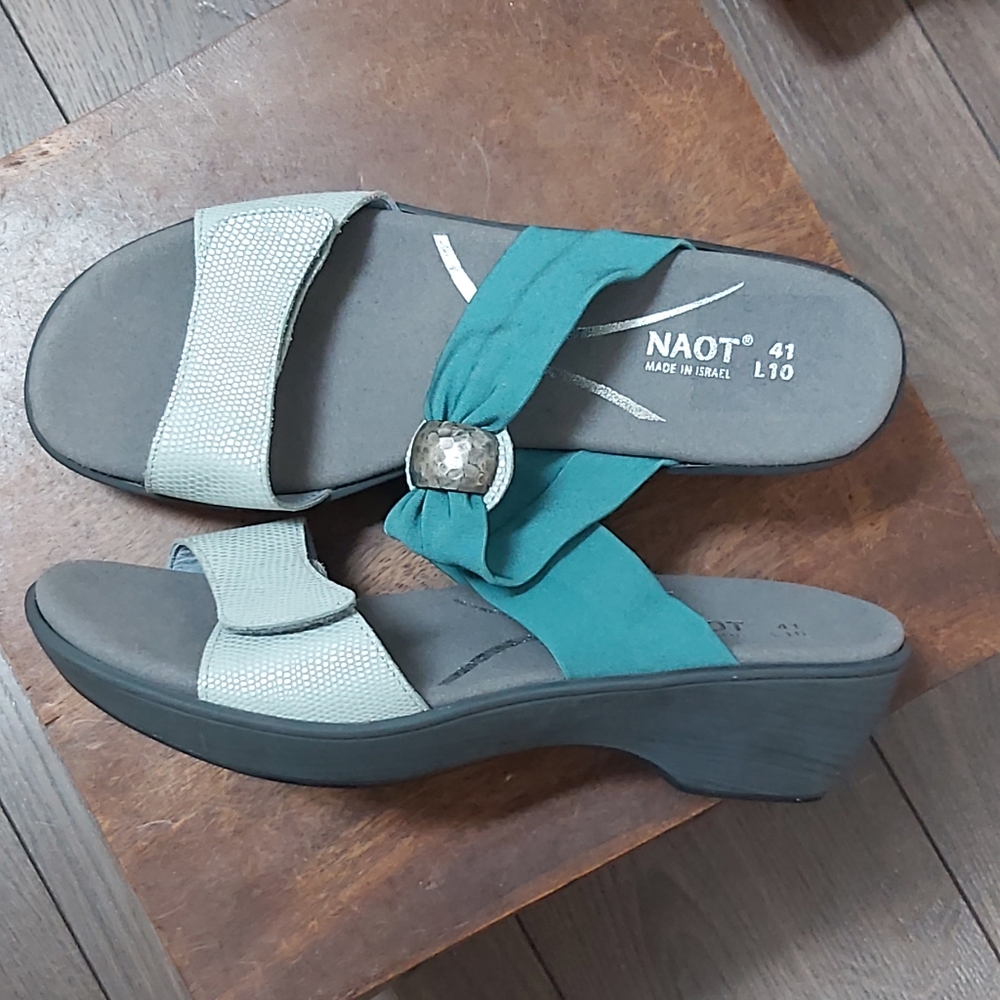 Naot Pinotage pearl teal sandals